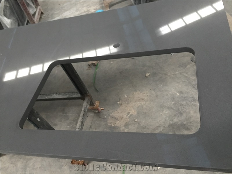 P009 Black Polished Quartz Countertop / Kitchen Desk Tops,Kitchen Island Tops, Kitchen Bar Top,Kitchen Worktops