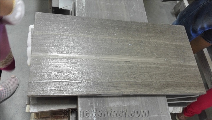 Grey Wood Grain Marble Tiles, China Grey Marble Brushed Finished Tiles