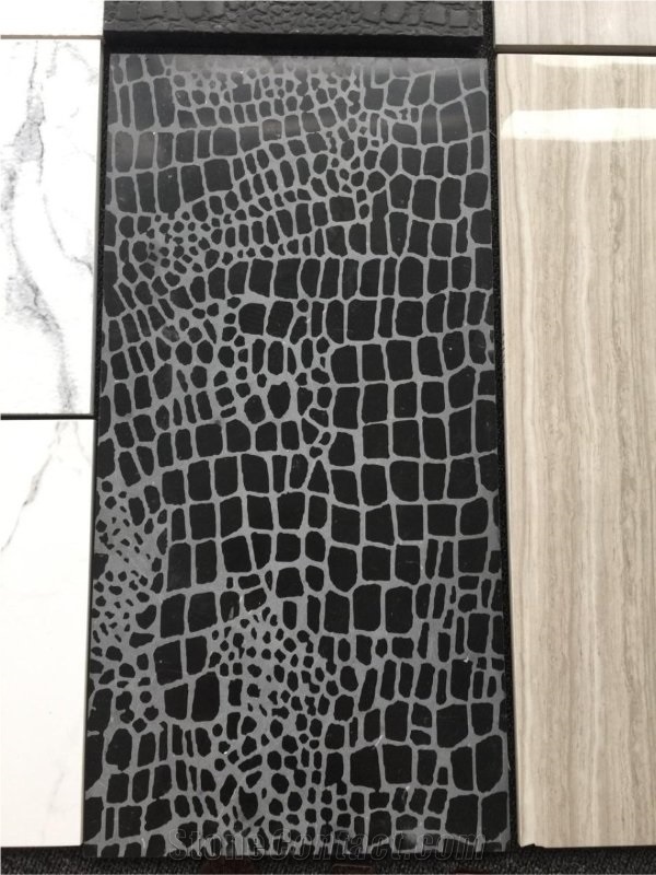 Crocodile Surface, Leather Surface Black Marble Tile &Slab