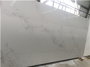 Engineered/Artificial Quartz Stone Calacatta Nuvo Marble Look Solid Surface Polished Slab for Tile Wall Panel Countertop for Interior Decor.