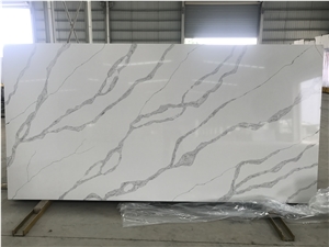 Engineered/Artificial Quartz Stone Calacatta Oro Marble Look Solid Surface Polished Slab for Flooring Tile Wall Panel Countertop Kitchen Vanity