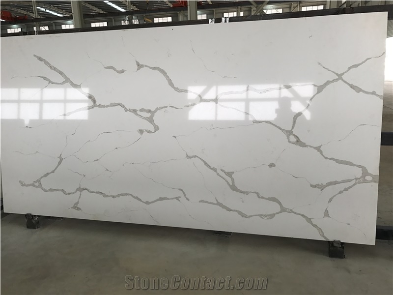Engineered/Artificial Quartz Stone Calacatta Orose Marble Look Solid Surface Polished Slab for Flooring Tile Wall Panel Countertop Vanity