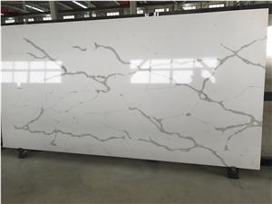 Engineered/Artificial Quartz Stone Calacatta Orose Marble Look Solid Surface Polished Slab for Flooring Tile Wall Panel Countertop Vanity