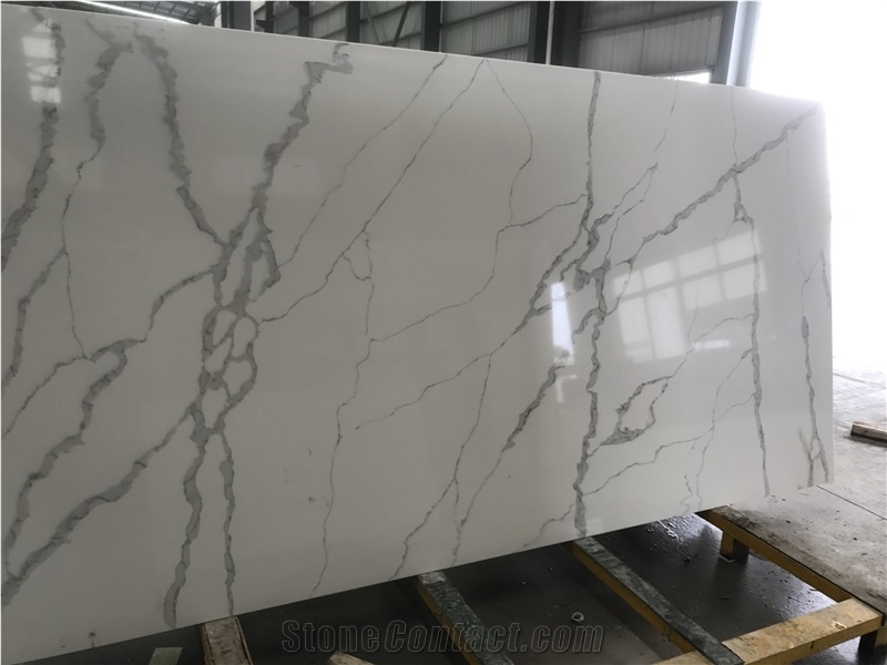 Engineered/Artificial Quartz Stone Elizabeth Marble Look Solid Surface Polished Slab for Tile Wall Panel Countertop Kitchen Bathroom Vanity