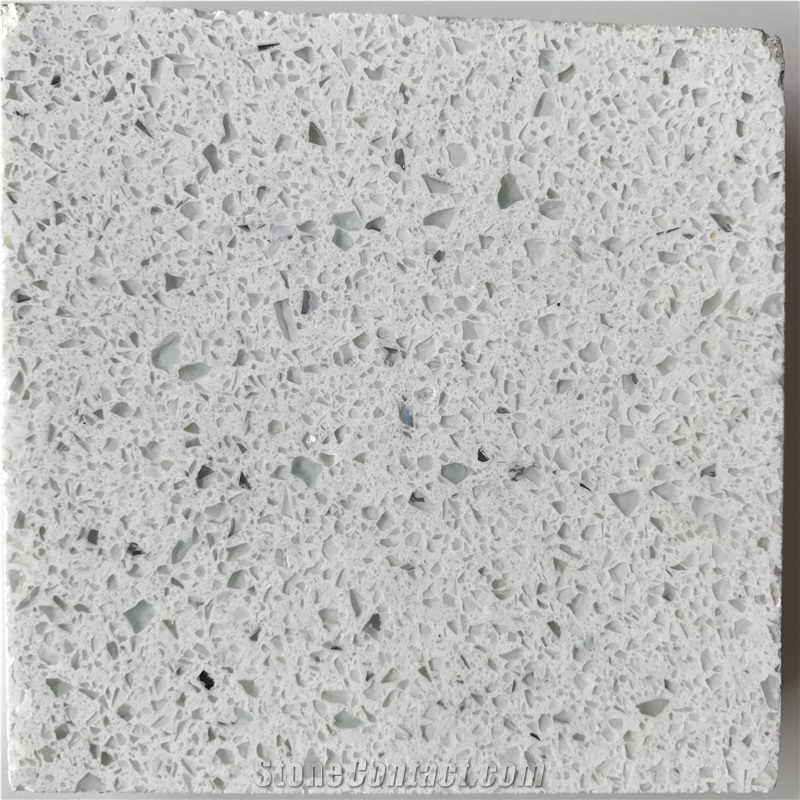 Engineered/Artificial Quartz Stone Sparkling White Marble Look Solid Surface Polished Slab for Tile Wall Panel for Interior Decor.