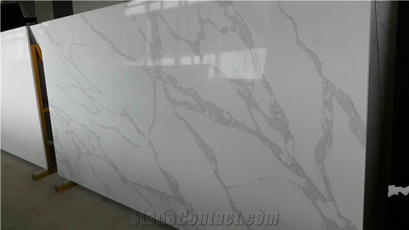 Engineered/Artificial Quartz Stone Volakas Marble Look Solid Surface Polished Slab for Flooring Tile Wall Panel Countertop Kitchen Vanity