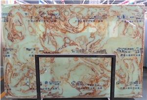Luxury Golden Yellow By8004 Artificial Onyx Stone Translucent Glass Backlit Polished Slab for Tile Wall Covering Panel Ceiling Countertop Vanity