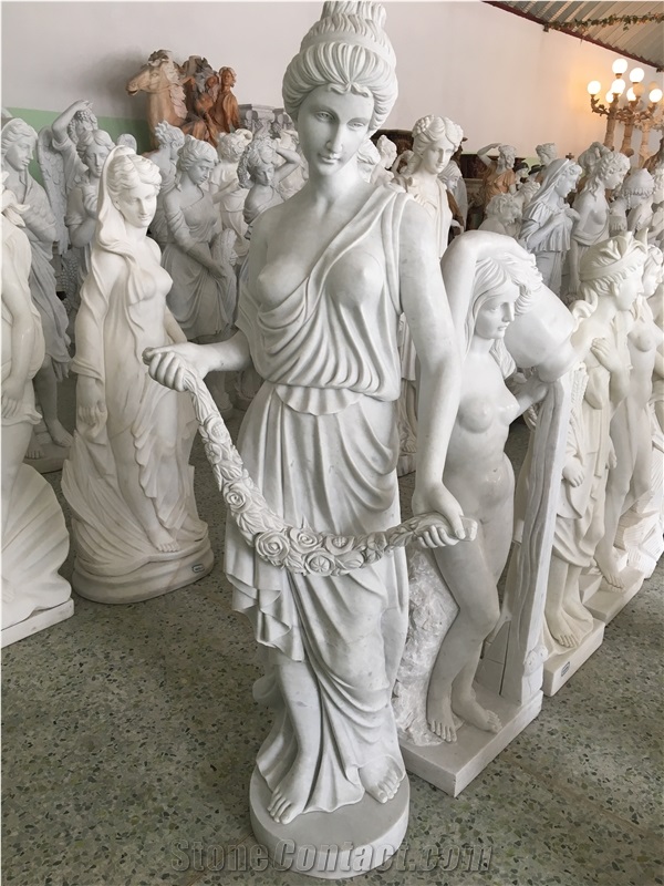 China Hunan White Marble 180cm Hand Carved Garden Lady Statue