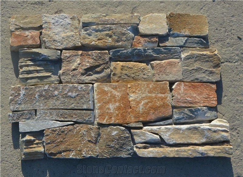 Concrete Back Wall Cladding, Exposed Wall Stone, Rusty Color Quartzite Flexible Stone Veneer, Ledge Stone