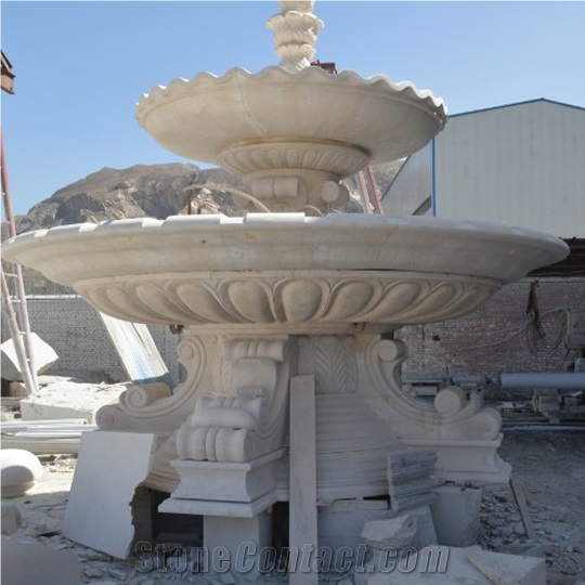 Custom Water Fountain, Yellow Marble Water Fountain/Feature, Carved Stone Fountain, Statue Fountain