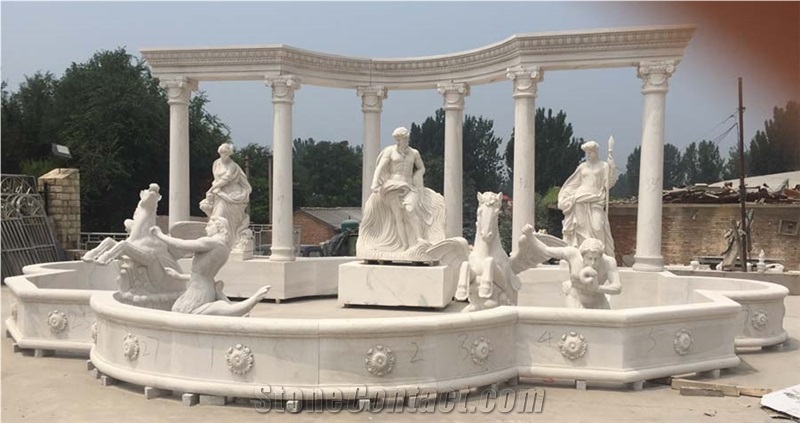 Inexpensive Hand Carved White Marble Sculpture Wall Foutnain