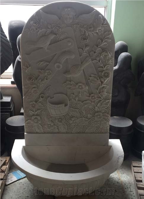 Inexpensive Hand Carved White Marble Sculpture Wall Foutnain