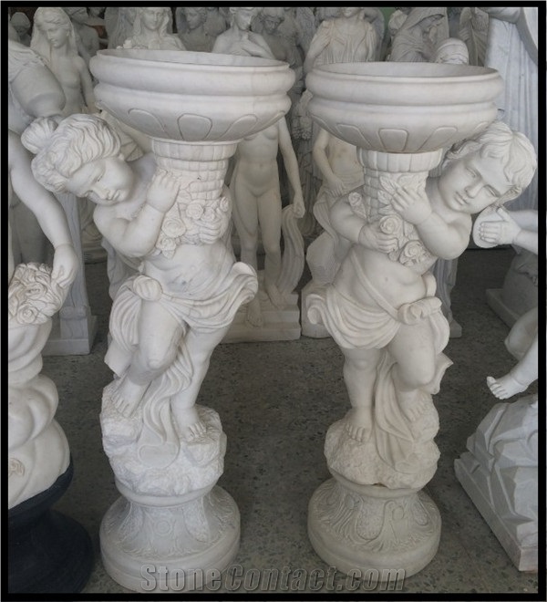 Marble Statue Woman with Light, Garden Famous Marble Lady Statues with Child, White Marble Lady Statues
