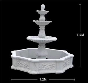 Three Tier White Marble Water Fountain, Marble Stone Water Fountain