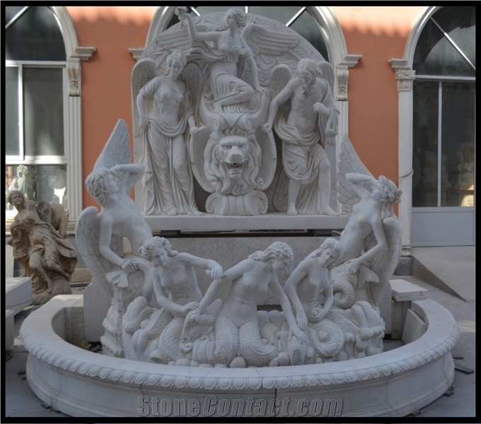 White Marble Stone Water Fountain/Feature/Wall Fountains/Garden Wall Relief Sculpture