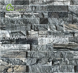 Ancient Dark Black Wood Grain Marble Ledge Culture Stacked Stone Pannel for Garden Feature Wall Vaneer Cladding Decor and Pool Waterfall