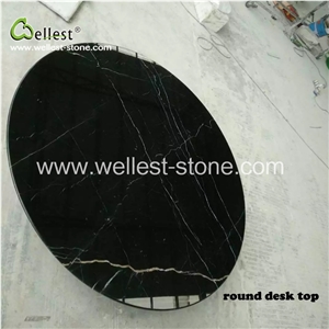 Black Marquina Round Garden Table Polished Black Marble Round House Table Living Room Table