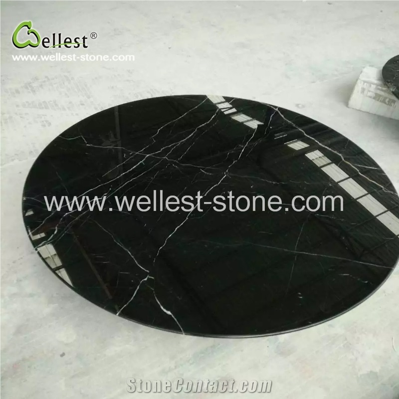 Black Marquina Round Garden Table Polished Black Marble Round House Table Living Room Table