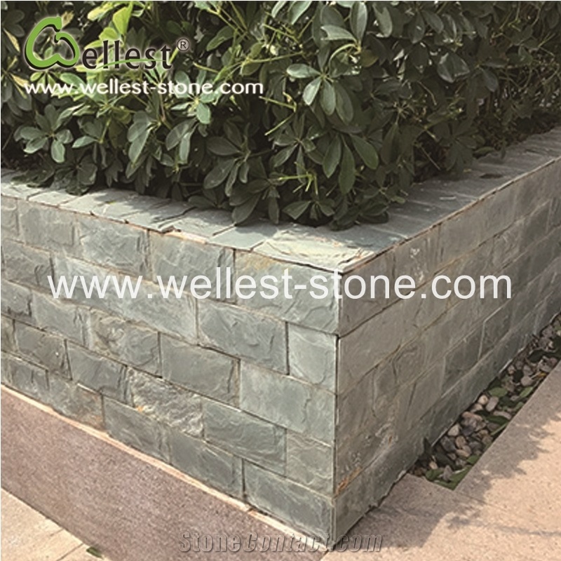 Natural Green Slate Split Mushroom Pillow Face Castle Stone Strip for Feature and Garden Exterior Wall Cladding