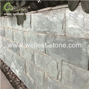 Natural Green Slate Split Mushroom Pillow Face Castle Stone Strip Veneer for Feature and Garden Exterior Wall Cladding