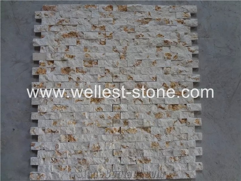 Wellest Natural Beige Travertine Mosaic Tile Split Surface House Wall Decorative Mosaic Tile