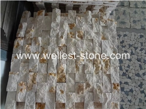 Wellest Natural Beige Travertine Mosaic Tile Split Surface House Wall Decorative Mosaic Tile