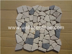 Wellest Natural Travertine Mosaic,Wall Cladding Mosaic Tile,Grave Stone/Pebble Stone Mosaic Tile for Sale