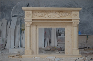 Beige Marble Fireplace Mantel Surround for Interior House