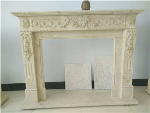 Beige Marble Fireplace Mantel with Carving Sculpture