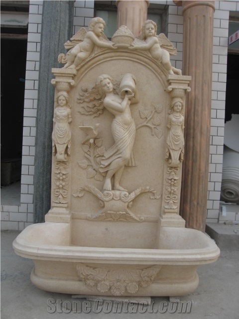 Beige Marble Wall Fountain for Garden