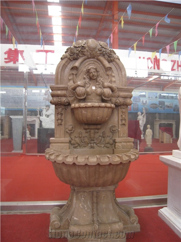 Hand Carved Brown Marble Wall Fountain