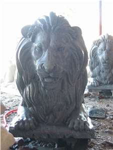 Hand Carved Grey Marble Sitting Lion Statue Graden Sculpture Custom