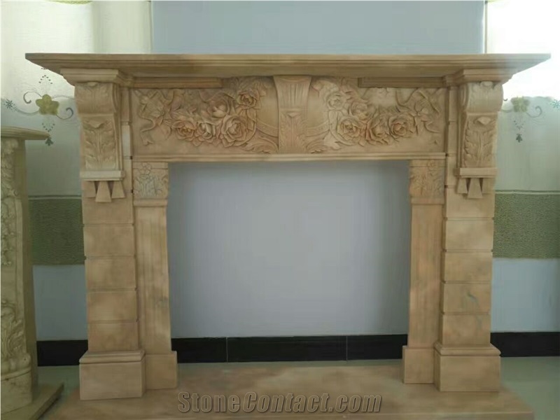 Hand Carved Pink Marble Fireplace Mantel Surround
