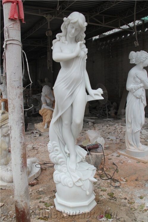 Hand Carved White Jade Marble Statue