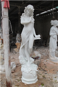 Hand Carved White Jade Marble Statue