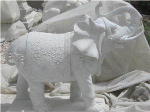 Hand Carved White Marble Elephant Statue Sculpture