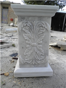 Hand Carved White Marble Pedestal Base with Sculpture