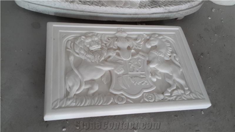 Hand Carved White Marble Relief Panel