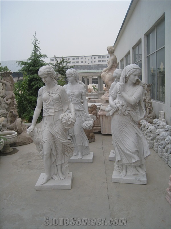 Hand Carved White Marble Statue Four Seasons