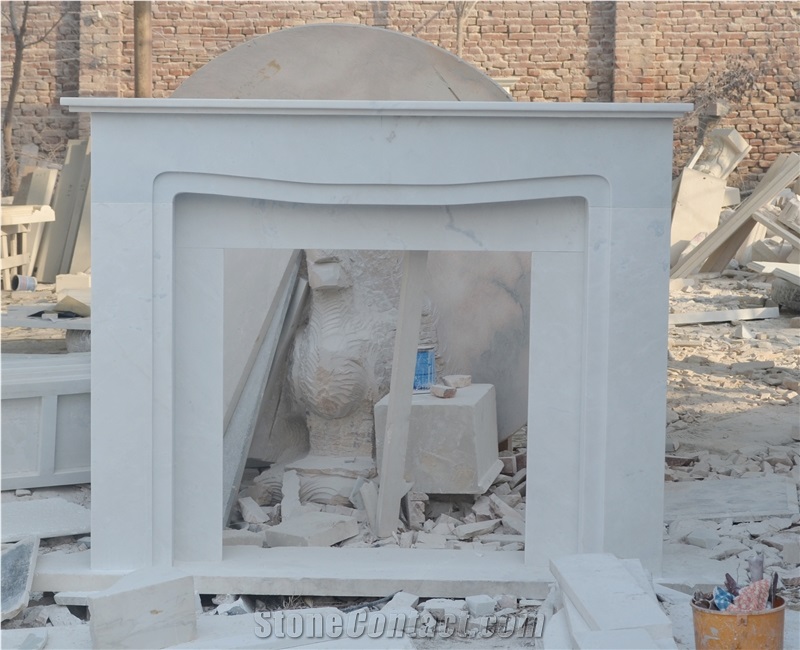 Simple White Marble Fireplace Mantel with Honed Finishing