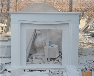 Simple White Marble Fireplace Mantel with Honed Finishing