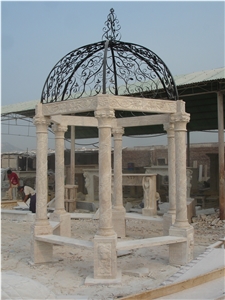 Travertine Gazebo with Hand Carving and Top Irom Dome