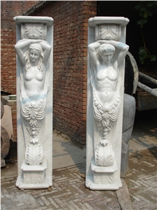 White Marble Column with Statue Sculpture for Door Surround