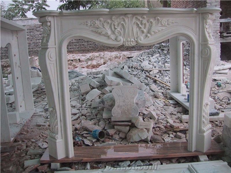 White Marble Fireplace Mantle Flower Hand Carved Surround Hearth