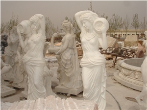 White Marble Lady Statue with Pot