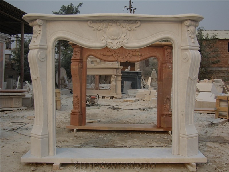 White Marble Simple Design Fireplace Mantel Surround