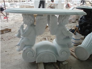 White Marble Table with Cherub Sculpture