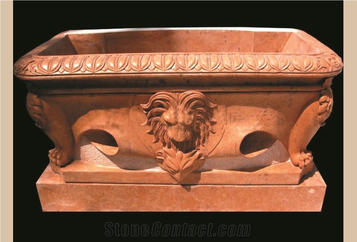 Yellow Marble Bath Tub with Carving Sculpture