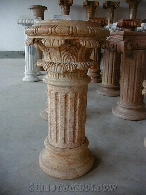 Yellow Marble Column Pedestal for Decoration