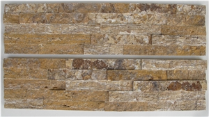 Beige Travertine Ledge Stone, Golden Culture Stone for Wall Cladding, Wall Panels